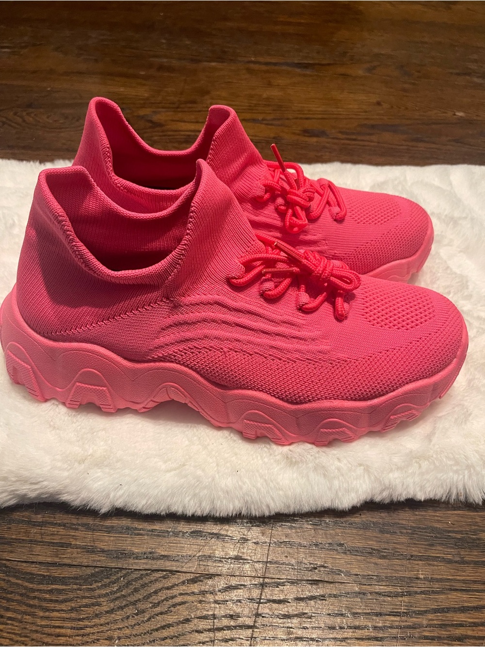 Amazon Women's  casual Bright Pink Chunky Knit Sneakers size 11 - Picture 8 of 14